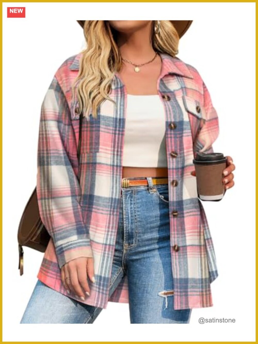 Plus Size Flannel Shacket Long Sleeve Button Down Plaid Casual Fall Top